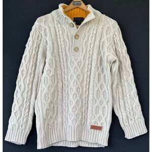 Peregrine Cable Knit Wool Button Sweater Mens XXL Cream Excellent